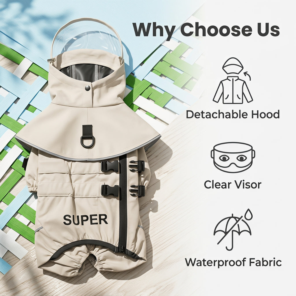 Waterproof Dog Raincoat with Detachable Hood