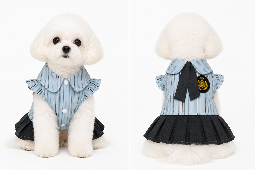 Striped Pet Dress with Pleated Skirt