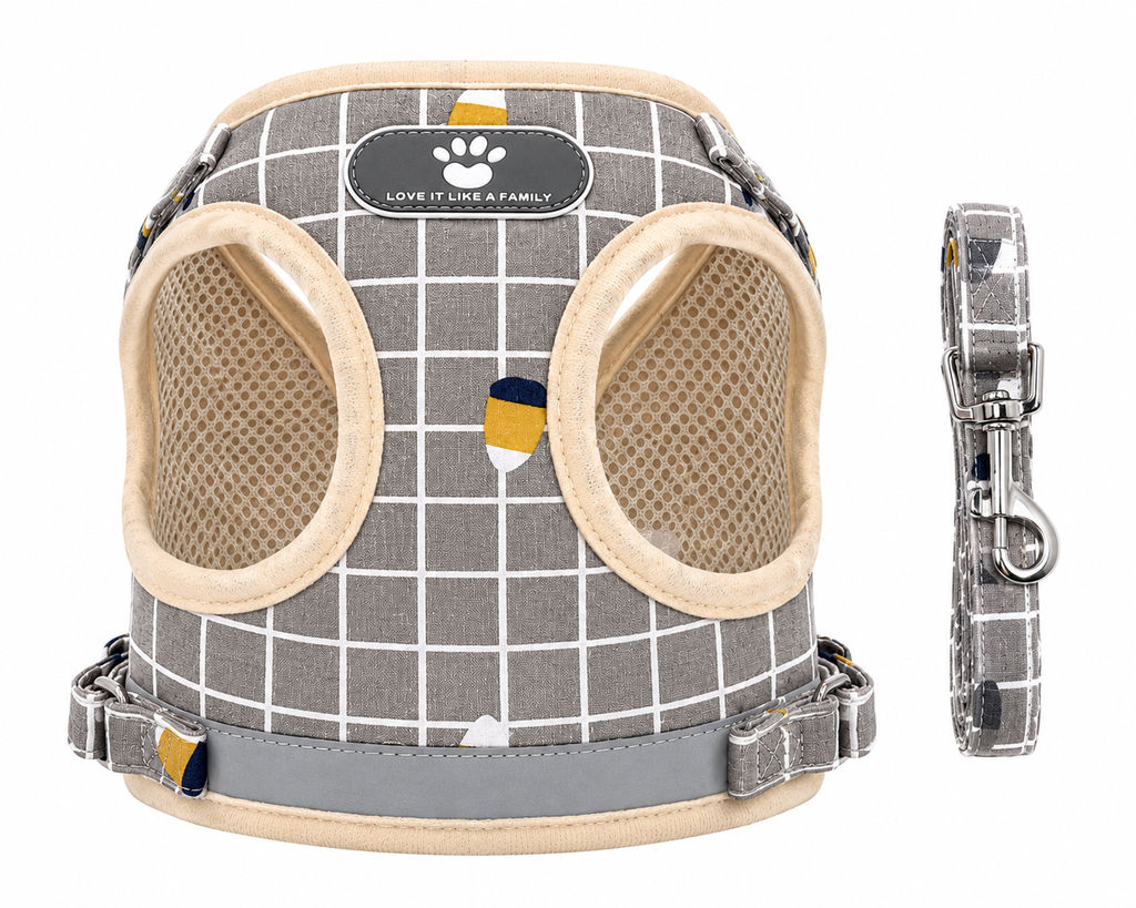 Plaid Comfort Mesh Dog & Cat Harness Set