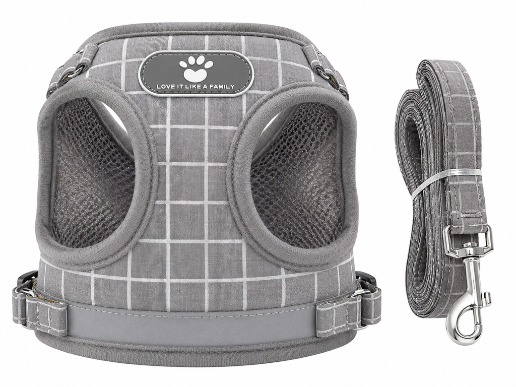 Plaid Comfort Mesh Dog & Cat Harness Set