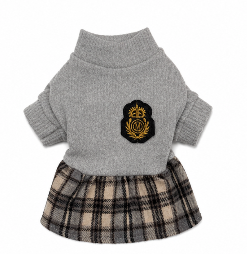 Thick Warm Plaid Pet Sweater Dress